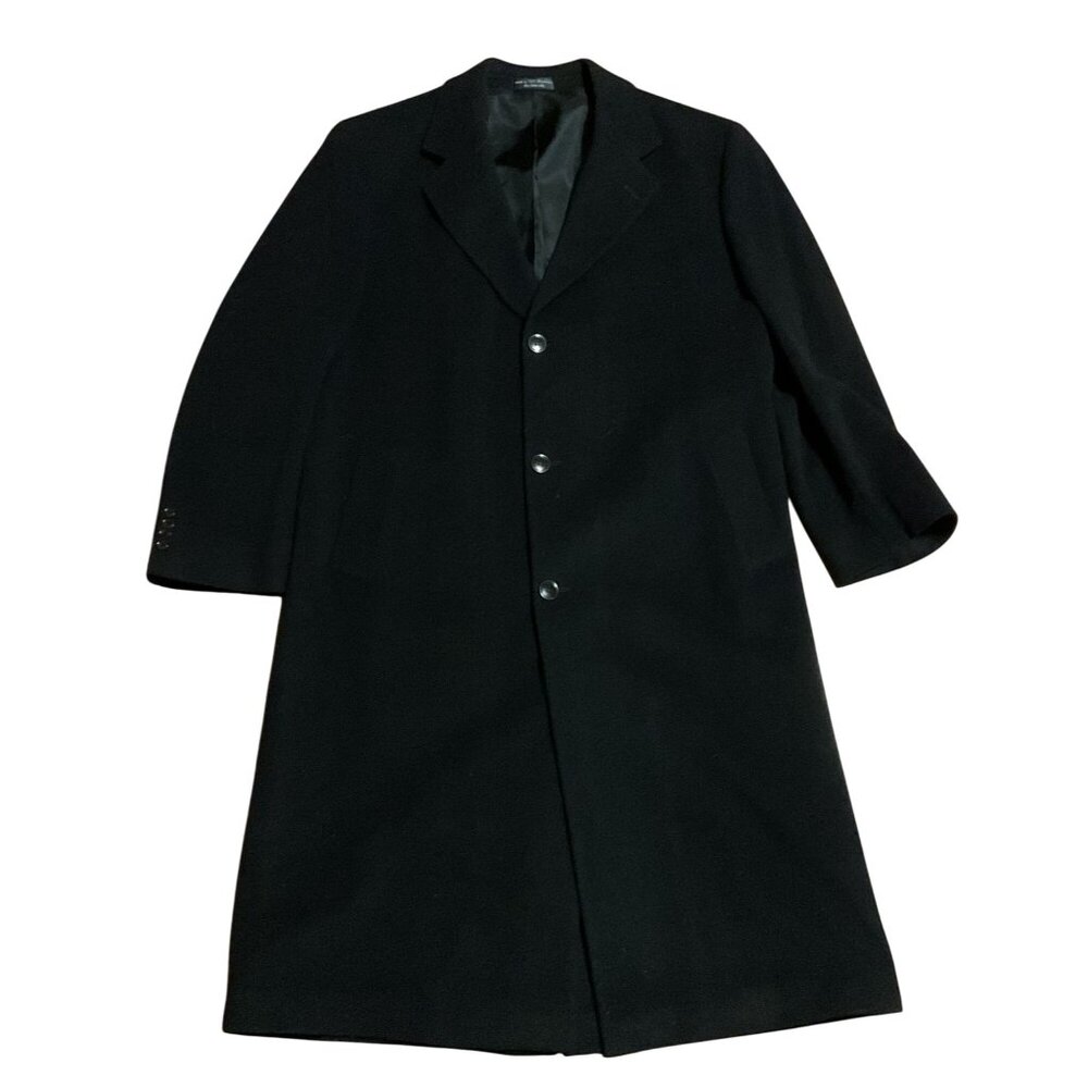 Black Cashmere Blend Overcoat Size 44R Italian Fabric Mens